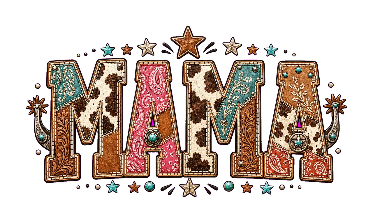 Western Mama Style Patterned Text lettering cow print