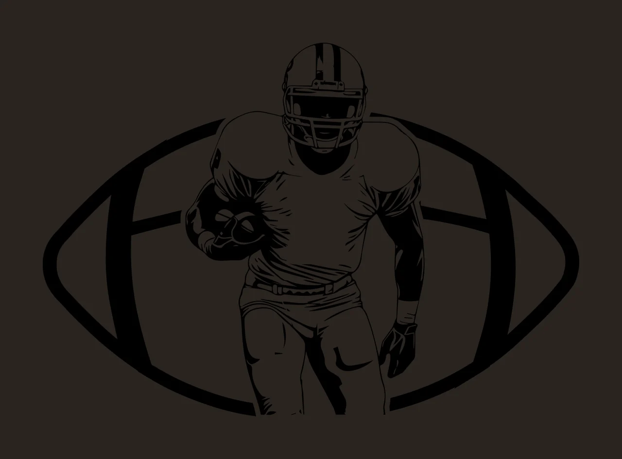 Football Player Centered In Oval Frame run line art black white contrast preview thumbnail