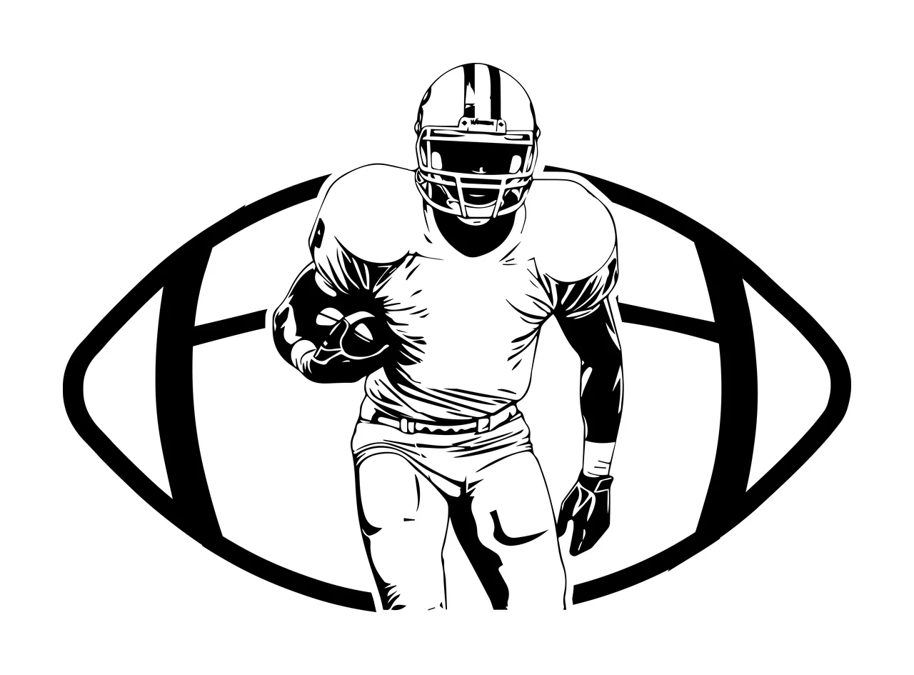 Football Player Centered In Oval Frame run line art black white