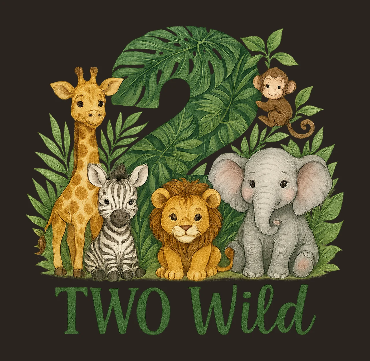Two Wild Safari Animals 2nd Birthday Sublimation Jungle contrast preview thumbnail