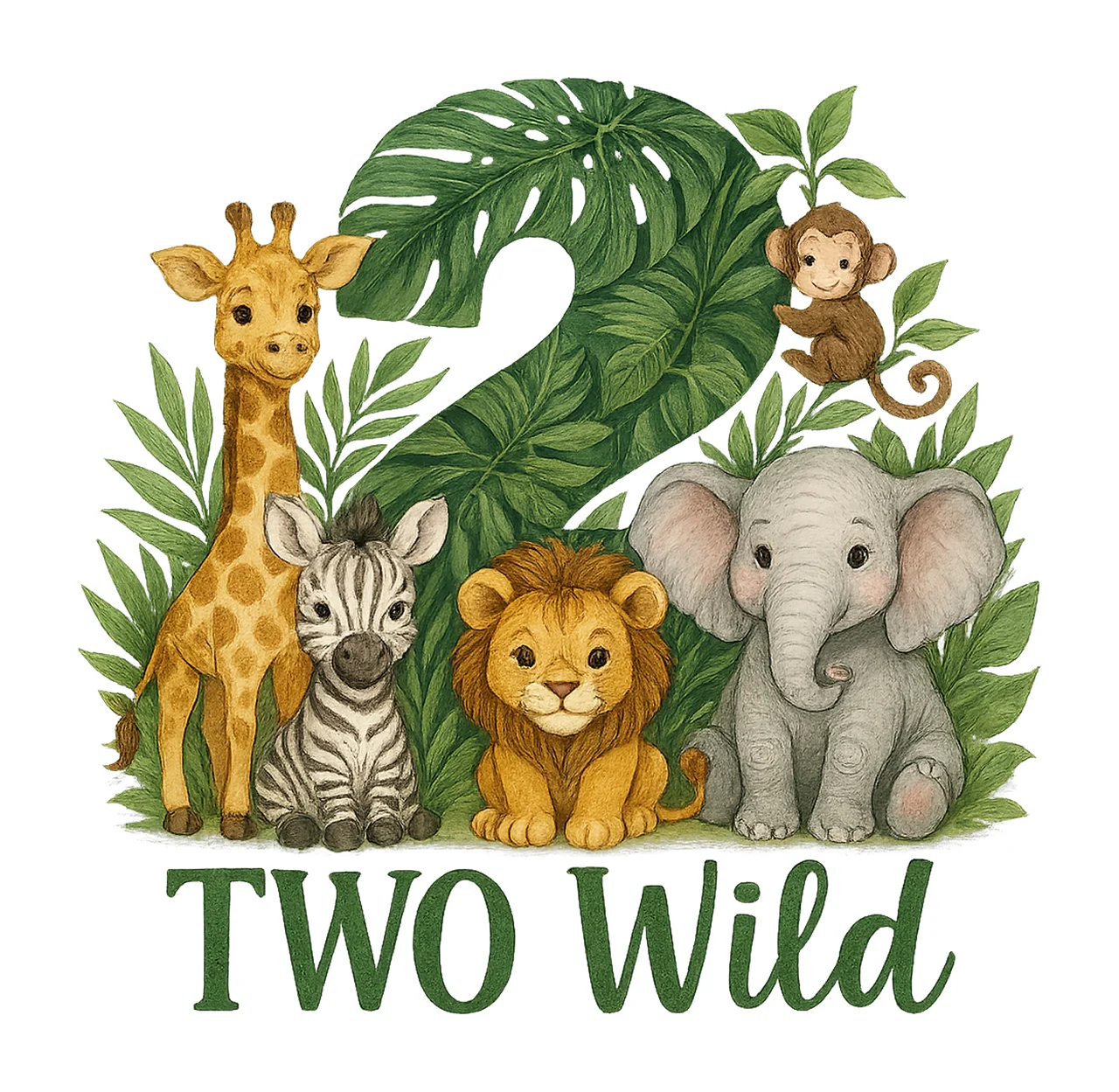Two Wild Safari Animals 2nd Birthday Sublimation Jungle