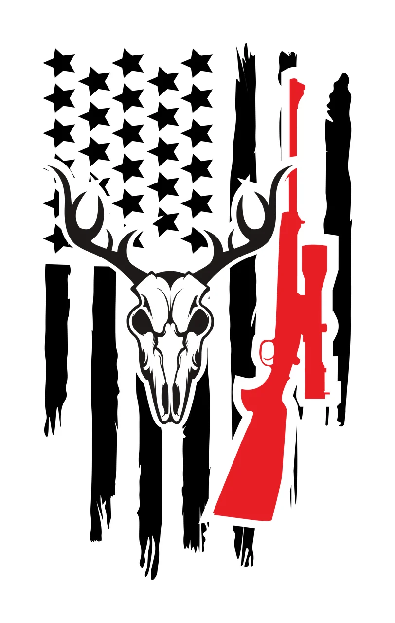 Skull Deer Flag Rifle Graphic and distressed black stars stripes