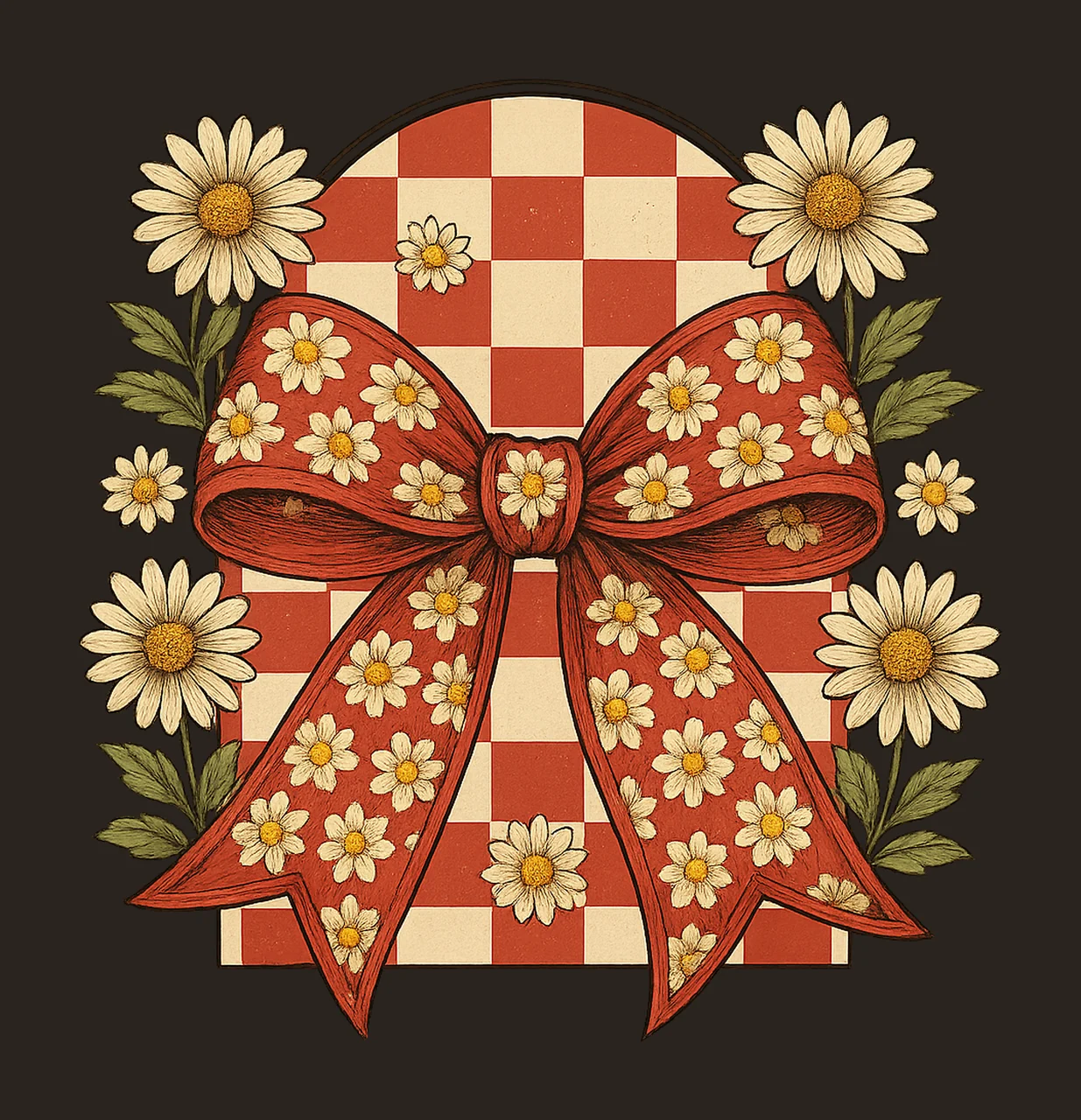 Checkered Valentine Bow Retro Coquette Design Heart Pattern contrast preview thumbnail