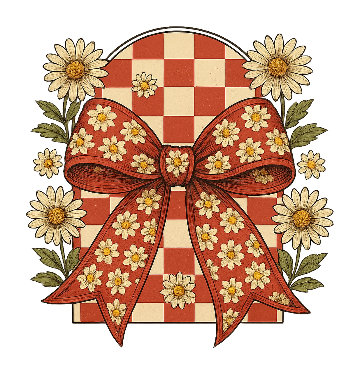 Checkered Valentine Bow Retro Coquette Design Heart Pattern