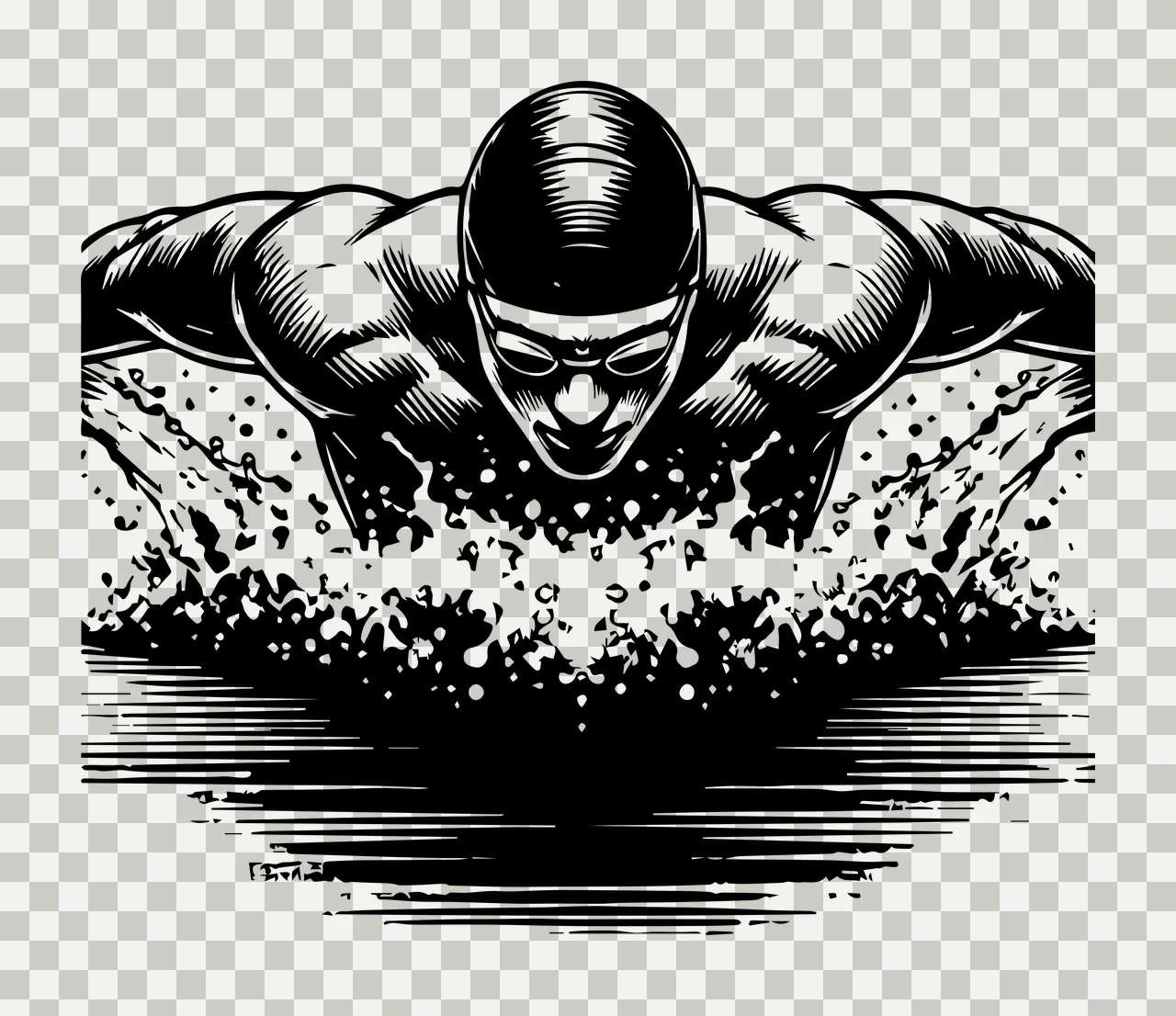 Swimming Swimmer In Butterfly Stroke Water Wave Goggles Engraving transparency and detail preview thumbnail