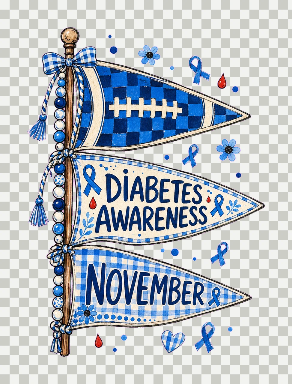 Diabetes Awareness Blue Pennant Flags bundle 01 transparency and detail preview thumbnail
