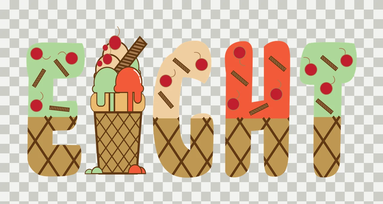 Ice Cream Eight Text With Silhouette typography black white transparency and detail preview thumbnail