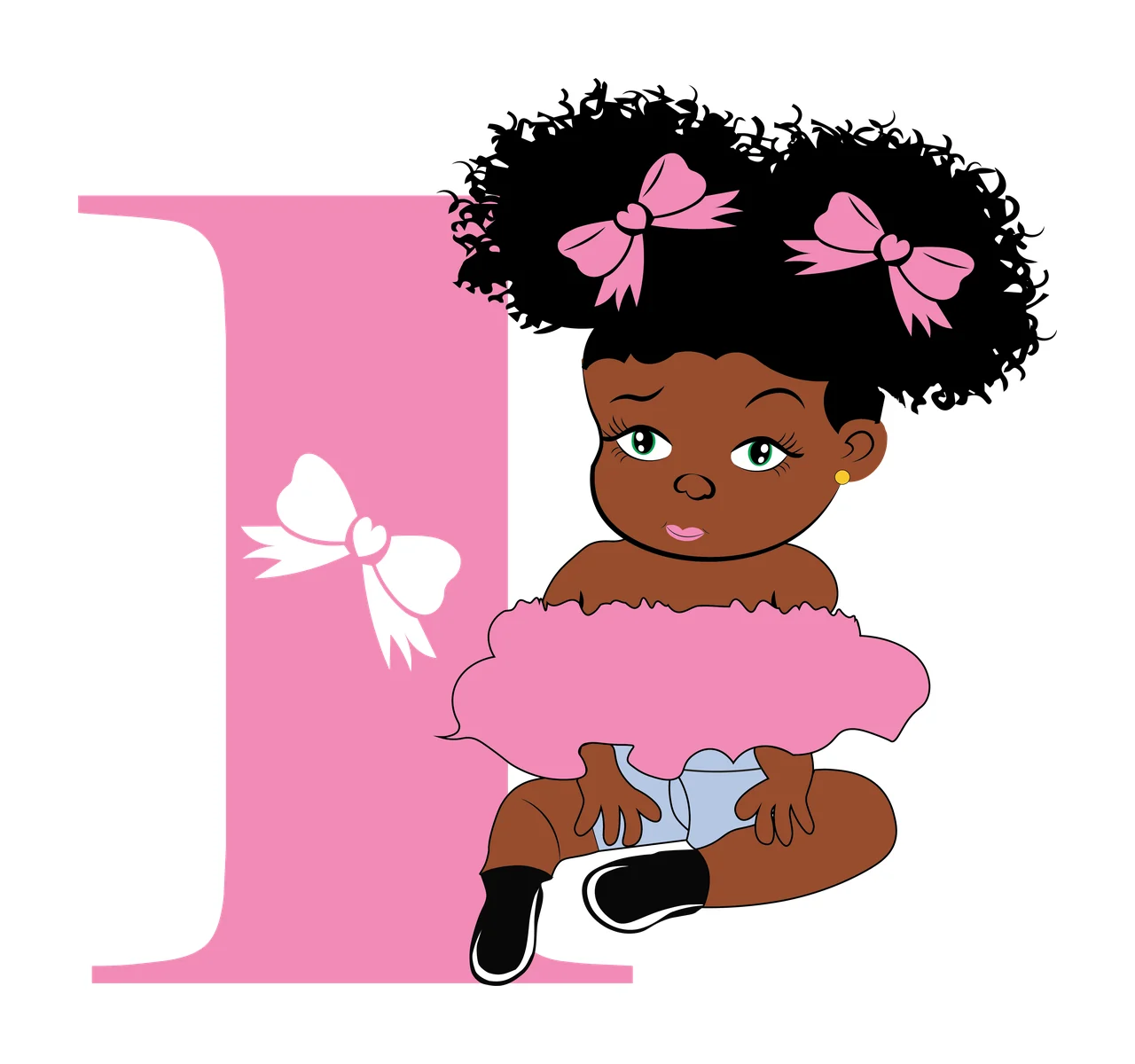 Black I Silhouette Of A Curly Haired Figure sitting letter