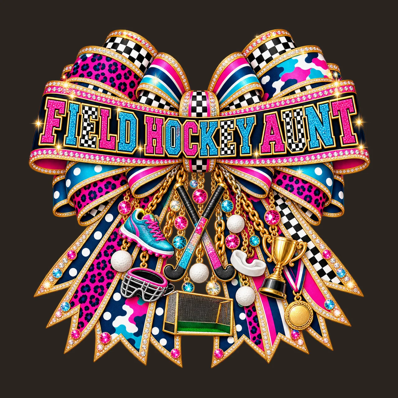 Field Hockey Aunt Bow Charm PNG, Patterned Varsity Aunt Ribbon Clipart, Transparent Sublimation Digital Download contrast preview thumbnail