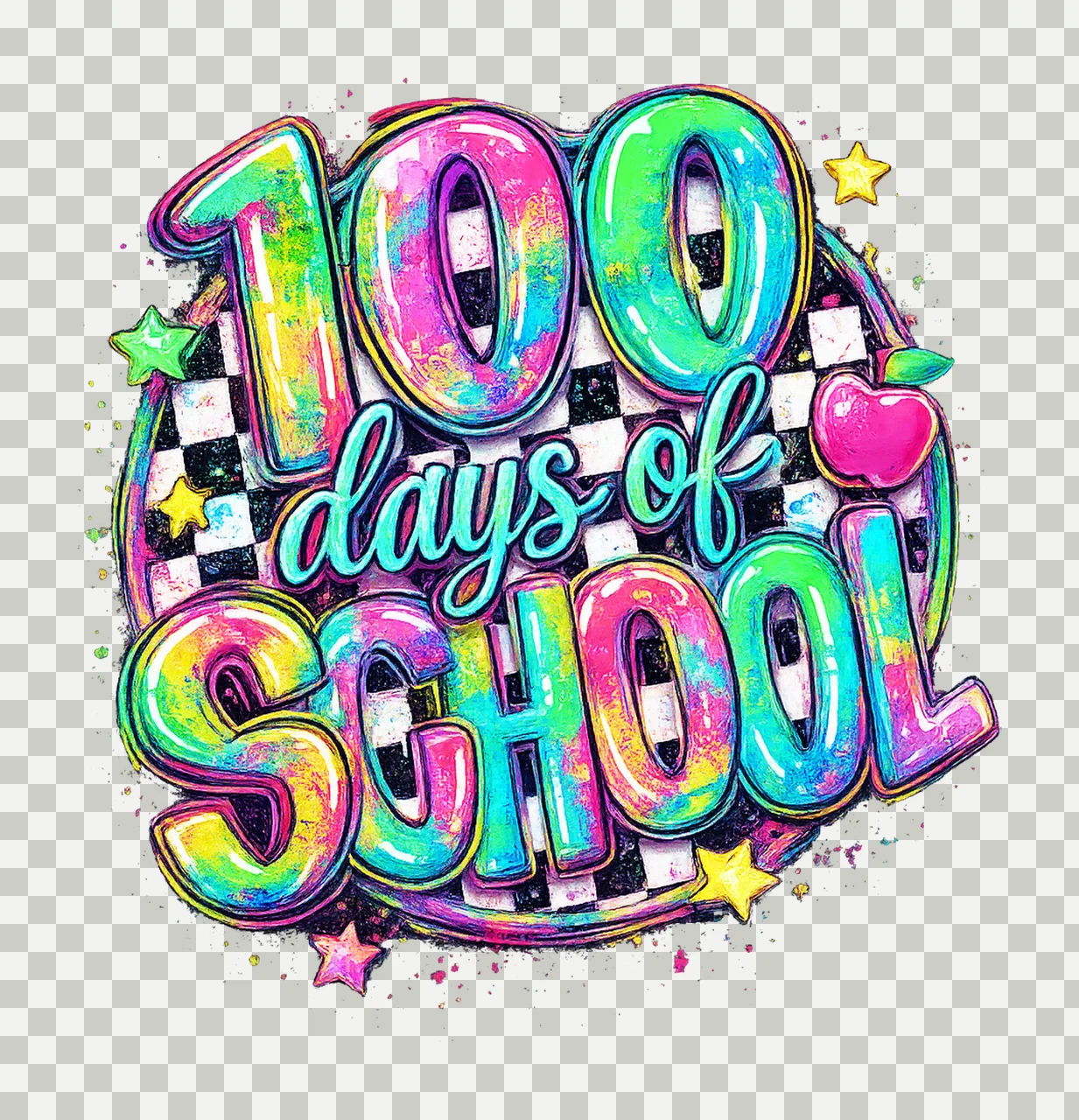 100 Days Of School Retro Checkered Glitter Brushstroke transparency and detail preview thumbnail