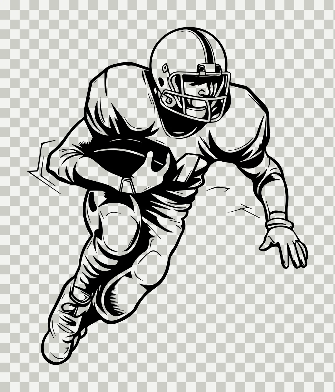 Football Player Running Line Illustration helmet art black transparency and detail preview thumbnail