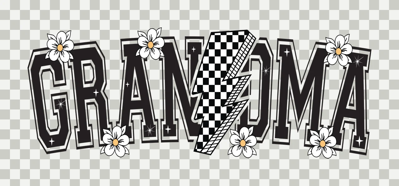 Grandma Typography With Lightning Bolt And Flowers Displaying transparency and detail preview thumbnail