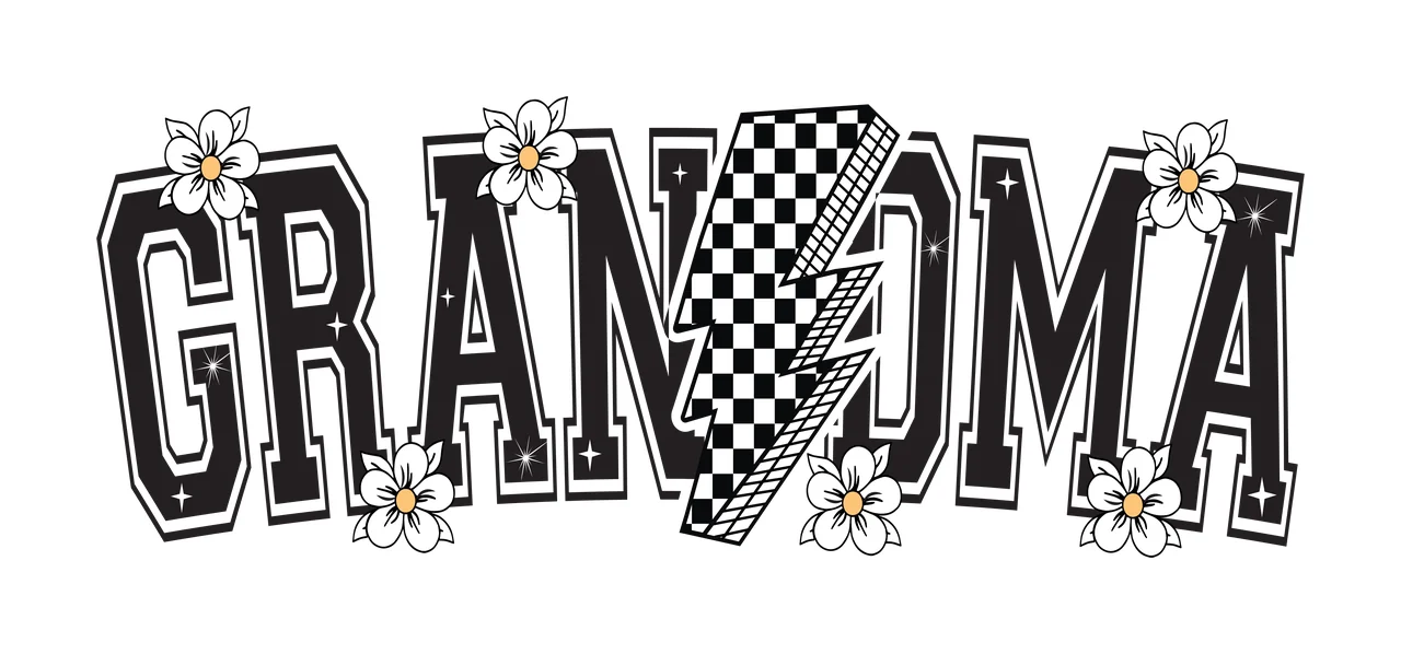 Grandma Typography With Lightning Bolt And Flowers Displaying