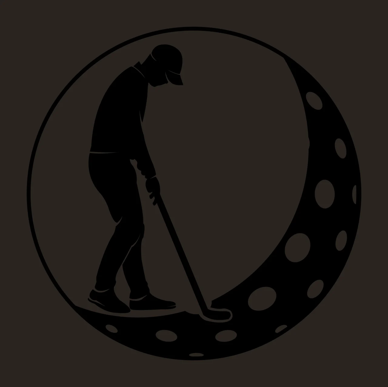 Golf Golfer Silhouette Standing Inside A Large Dimpled putting contrast preview thumbnail
