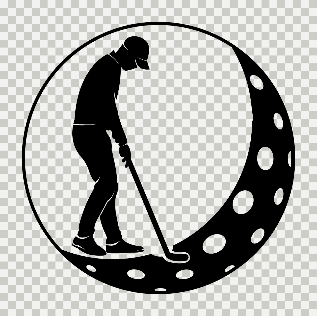 Golf Golfer Silhouette Standing Inside A Large Dimpled putting transparency and detail preview thumbnail