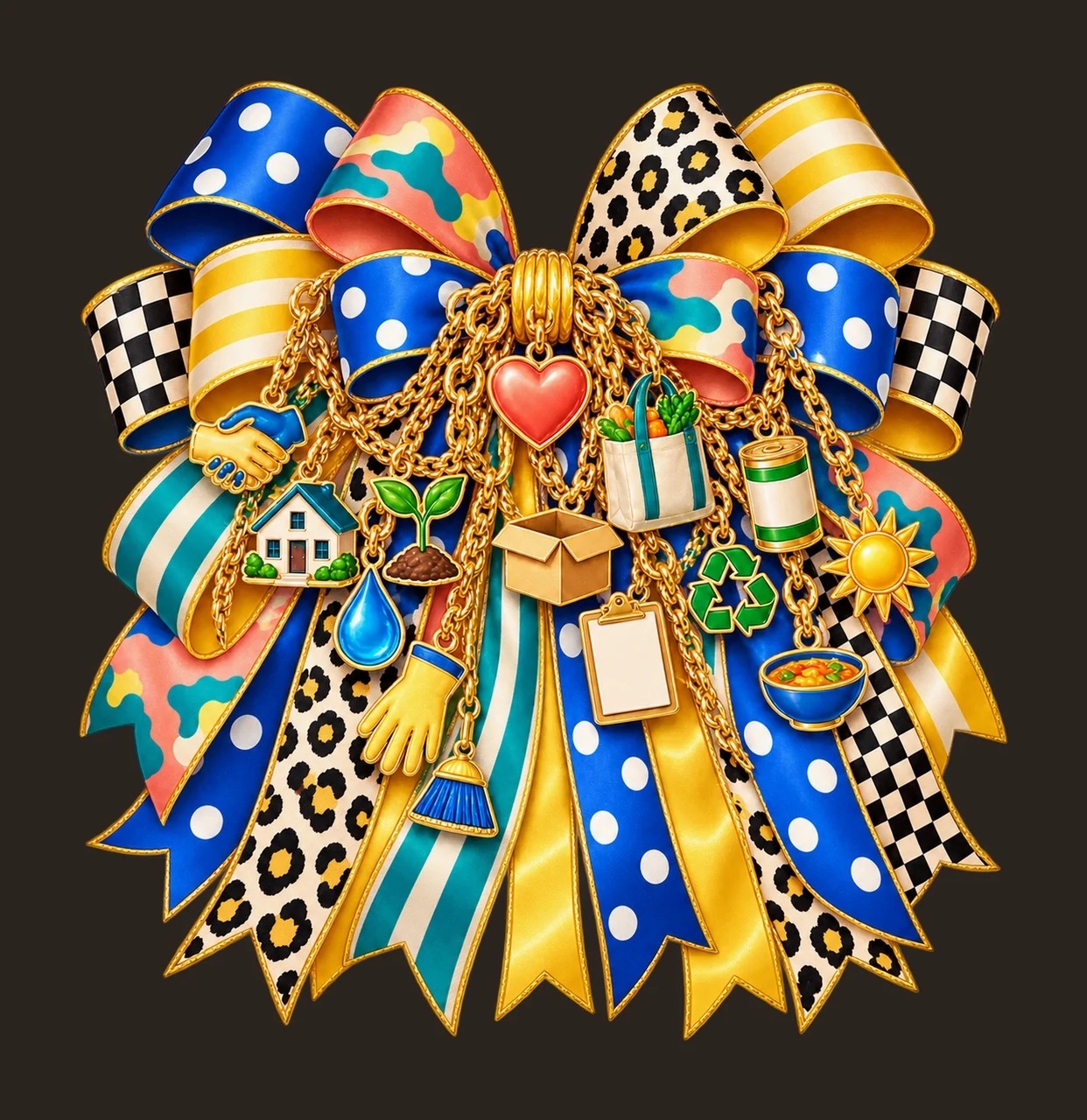Community Volunteer Bow Charm PNG, Helping Hands Donation Box Garden and Cleanup Charms, Service Sublimation Design, Transparent Download contrast preview thumbnail