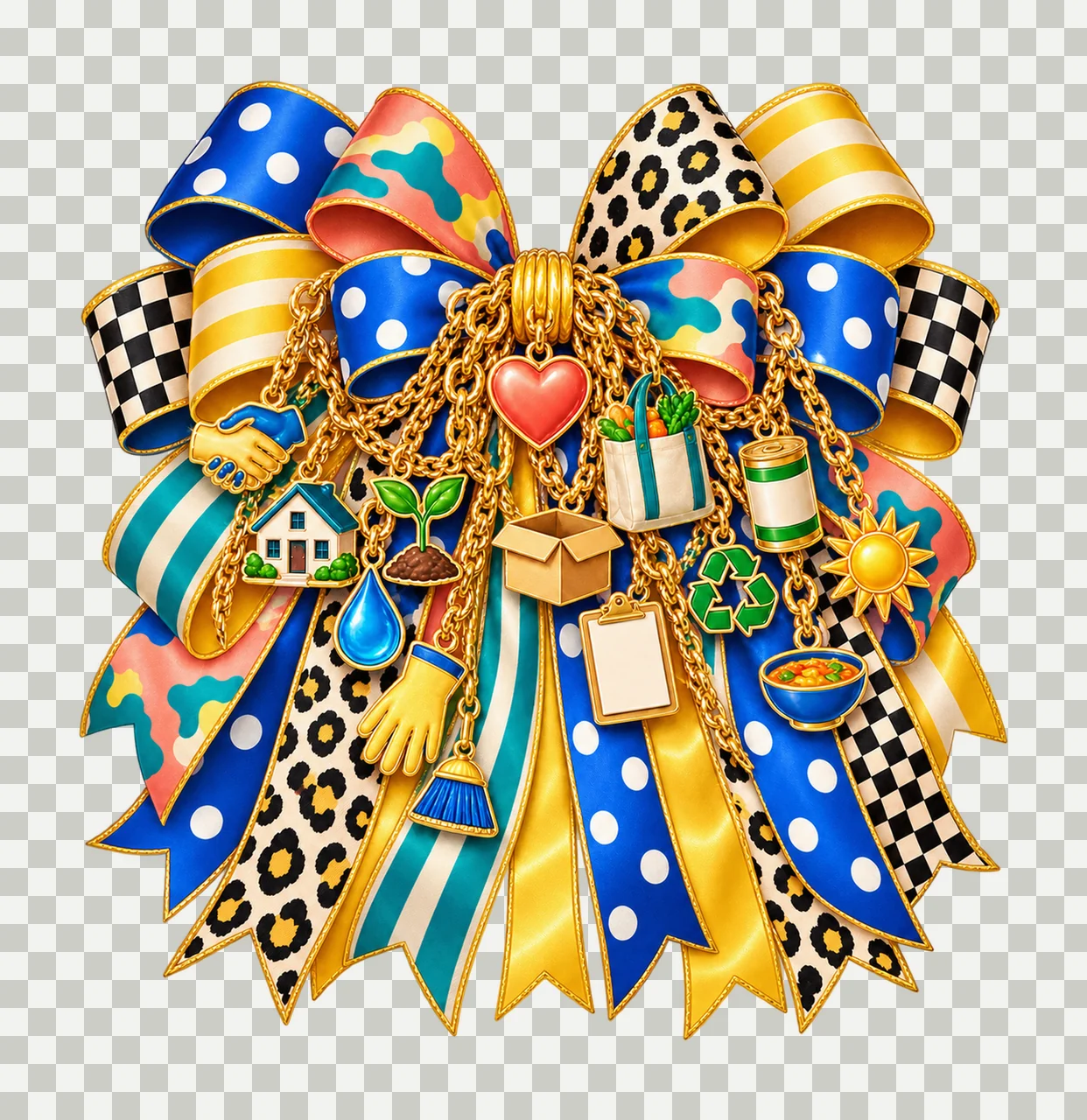 Community Volunteer Bow Charm PNG, Helping Hands Donation Box Garden and Cleanup Charms, Service Sublimation Design, Transparent Download transparency and detail preview thumbnail