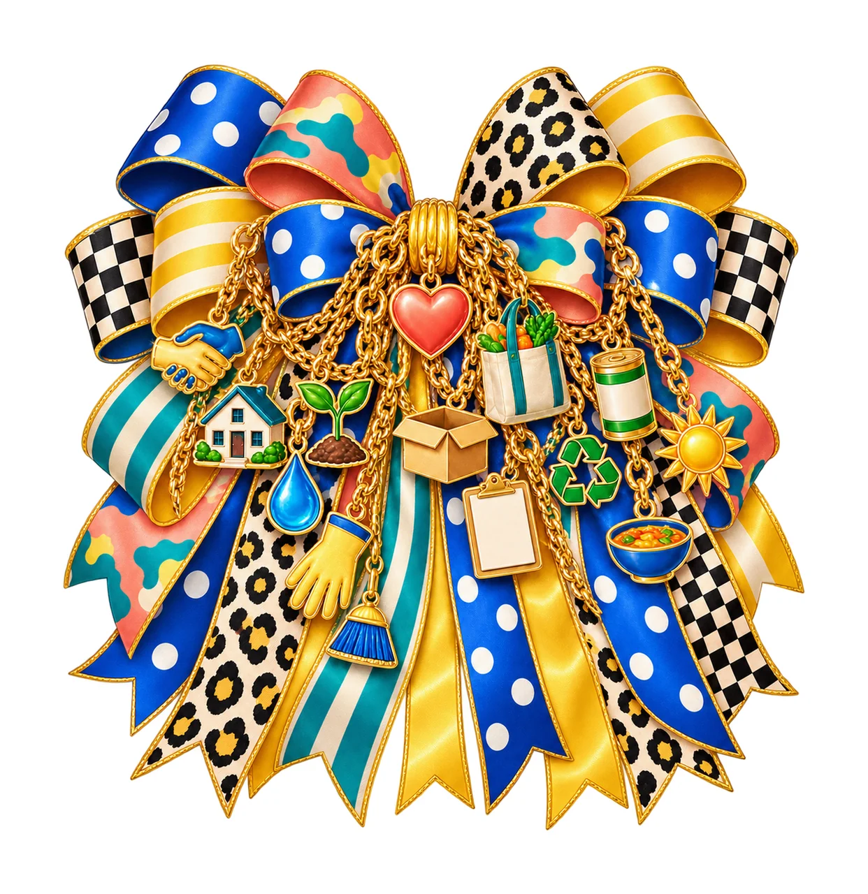 Community Volunteer Bow Charm PNG, Helping Hands Donation Box Garden and Cleanup Charms, Service Sublimation Design, Transparent Download