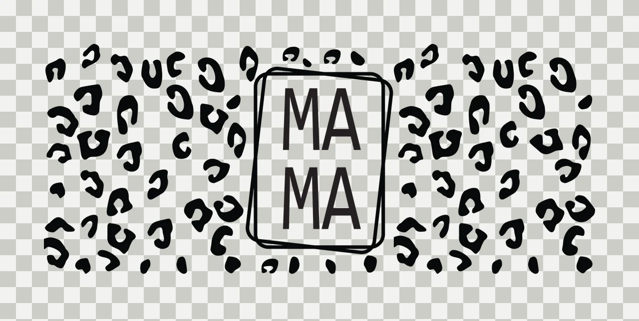 MA MA Letters with Animal Spot Pattern and Frame, Can Glass Wrap Black and White Leopard Print Design transparency and detail preview thumbnail