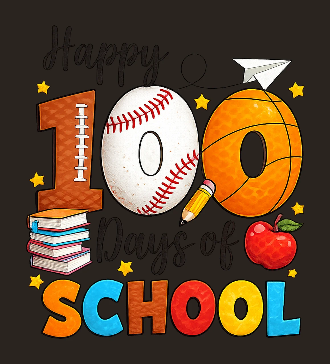 Happy 100 Days of School Kids Sports Shirt Design School contrast preview thumbnail
