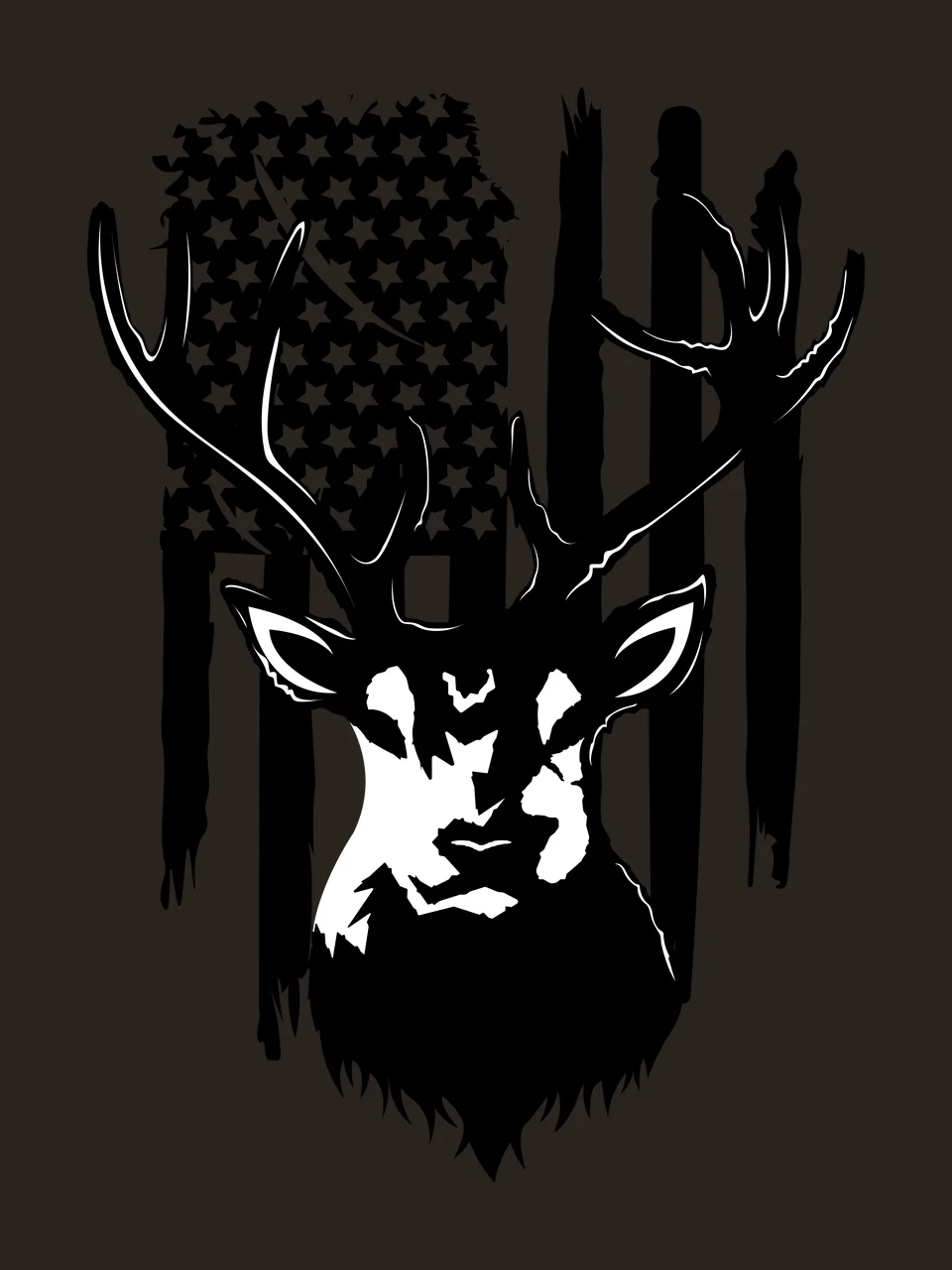 Deer Silhouette With Flag Stripe Pattern head Standing antlers contrast preview thumbnail