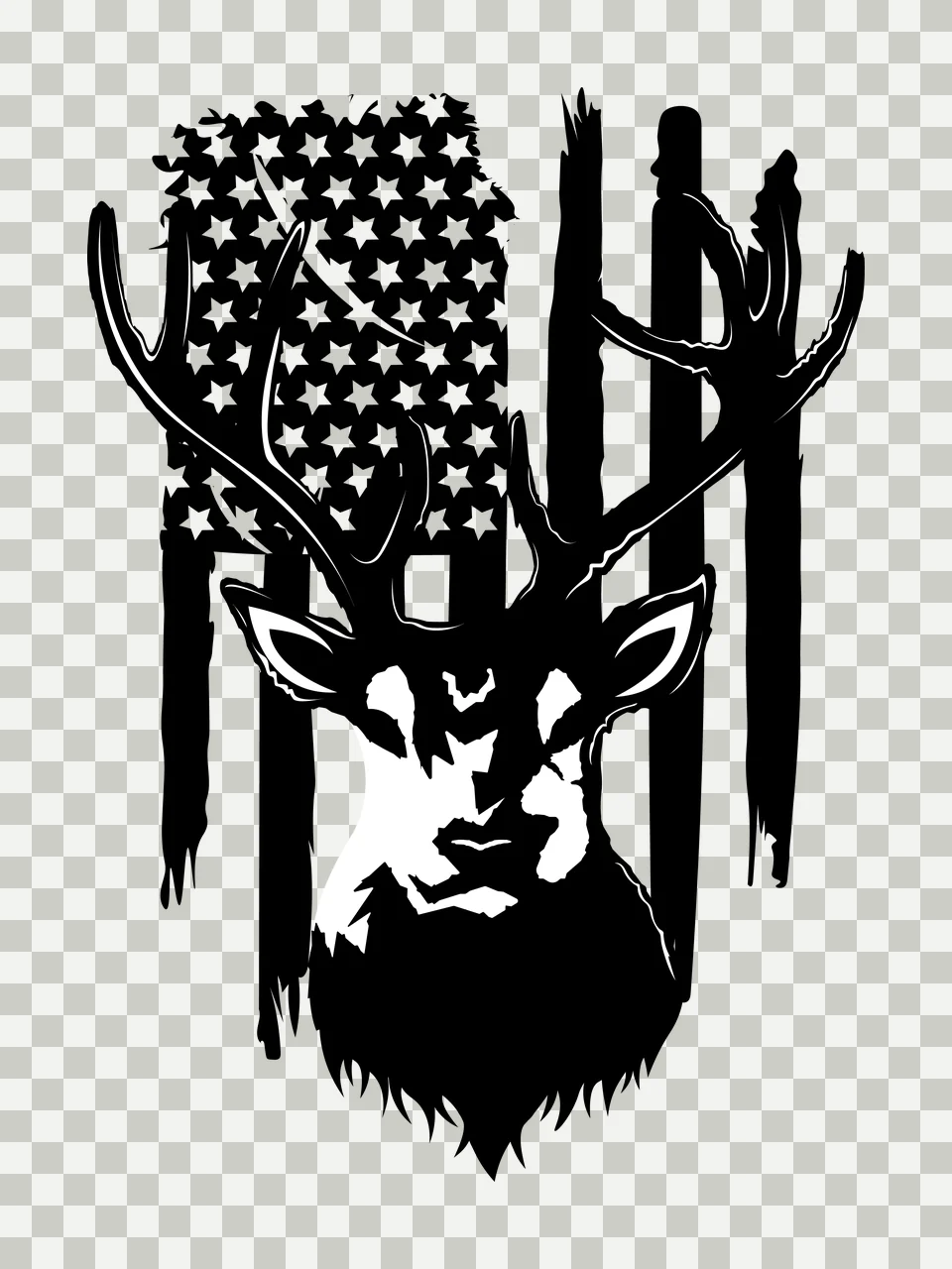 Deer Silhouette With Flag Stripe Pattern head Standing antlers transparency and detail preview thumbnail