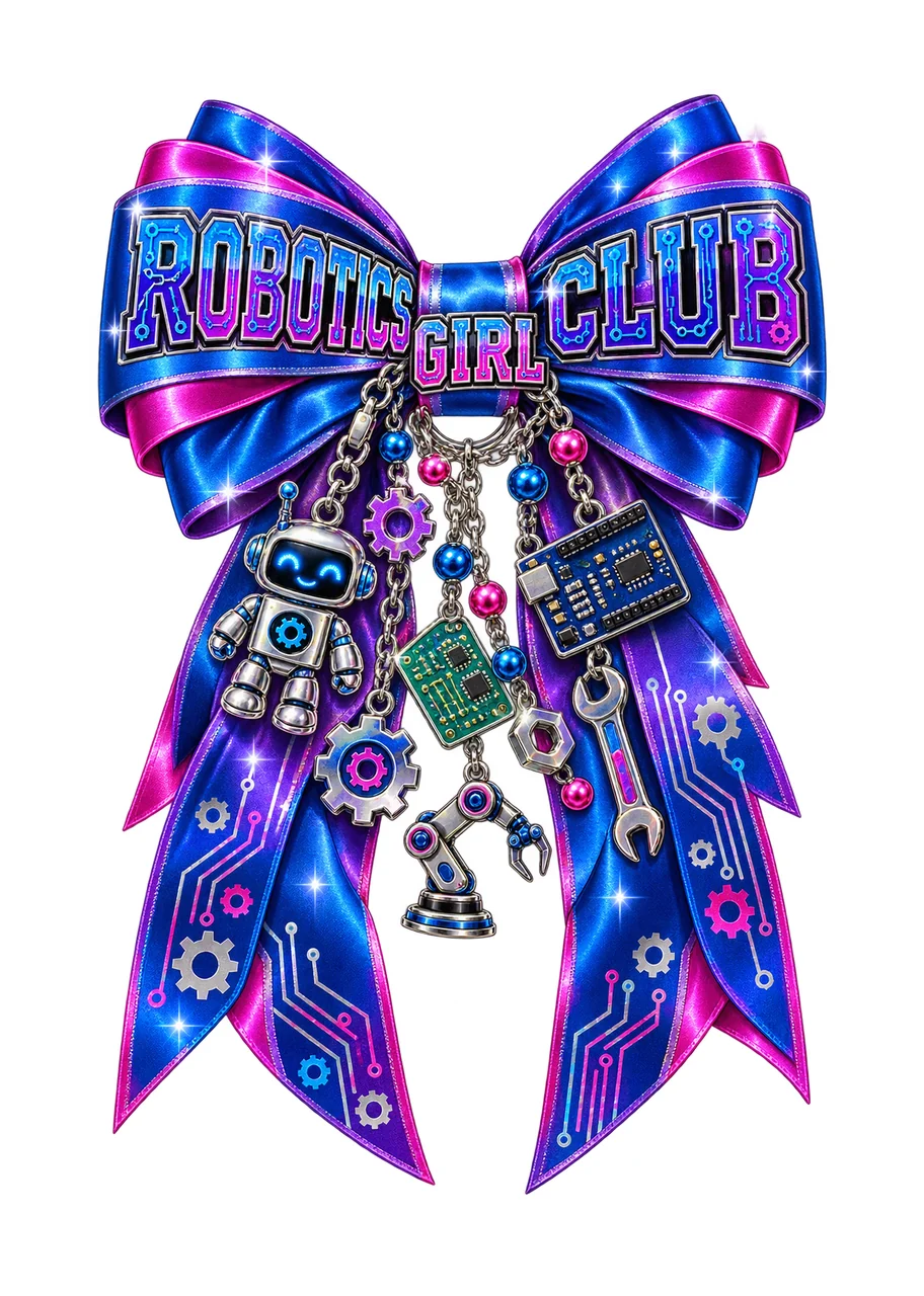 Robotics Club Girl Bow Charm PNG, Coquette Ribbon Sublimation, Transparent Digital Download