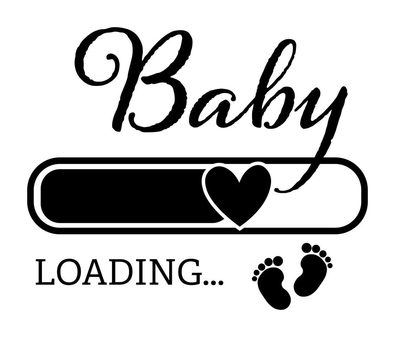 Baby Loading Status Bar With Heart footprints black white