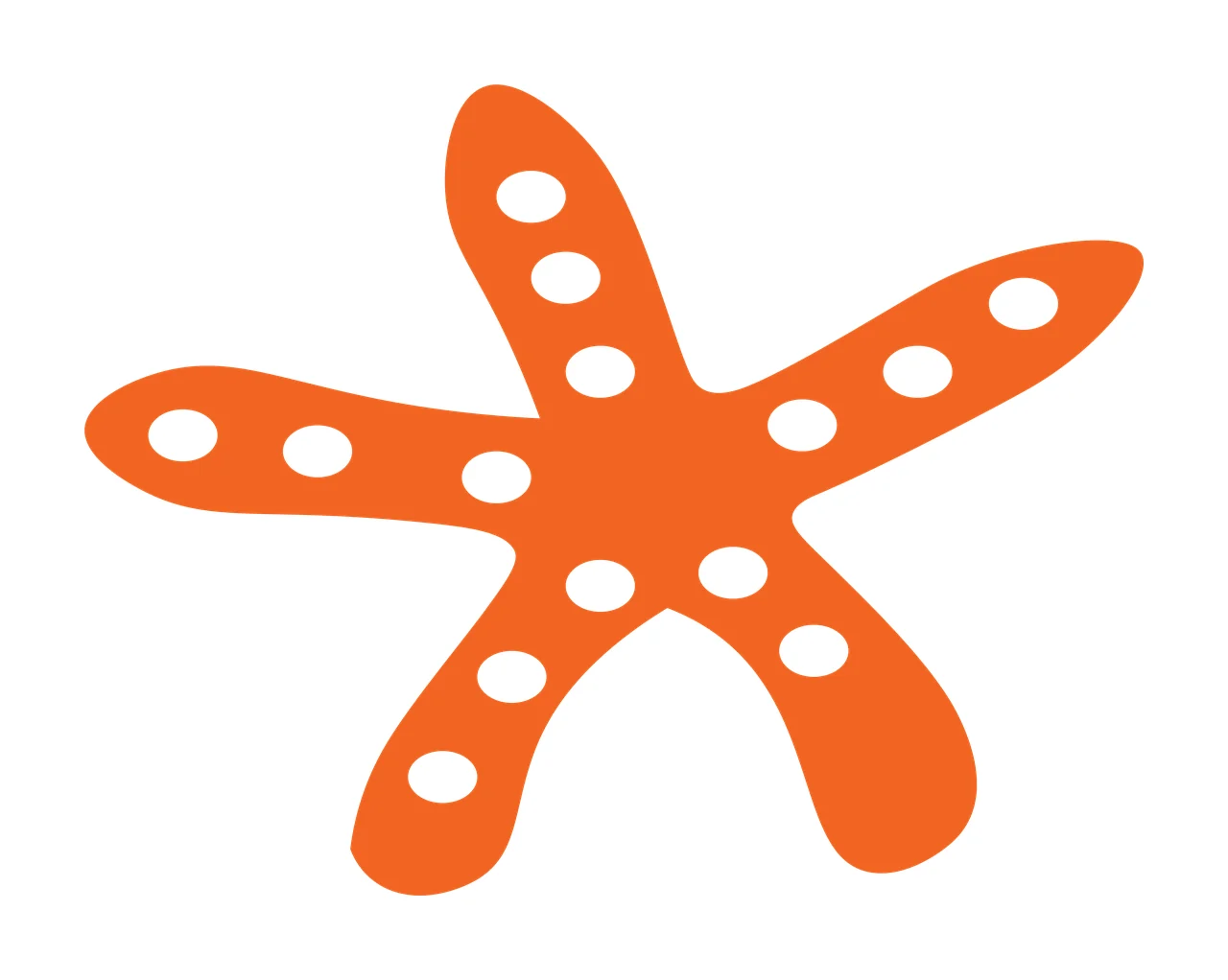Starfish Illustration with polka dots, white dots and rounded arms in orange