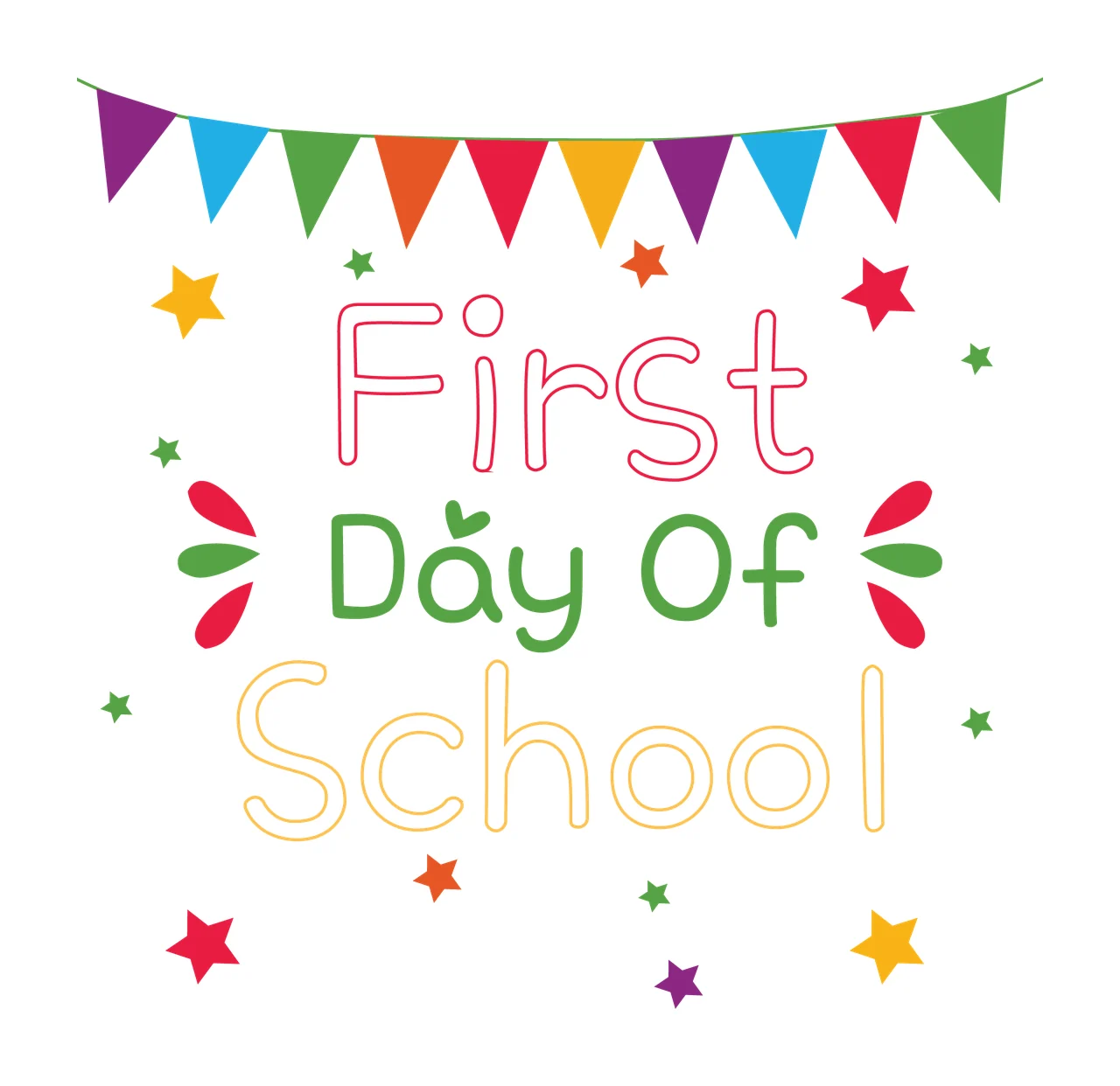 School Bunting Banner stars curved lines black white background