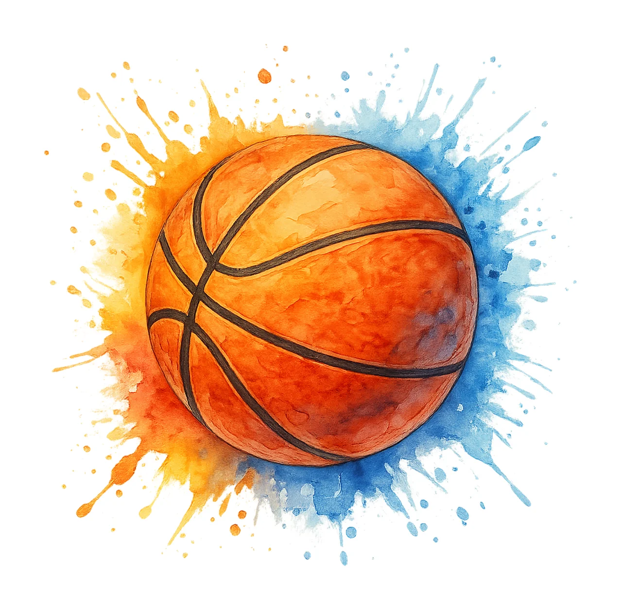 Sport Basketball Splash With Watercolour orange blue yellow