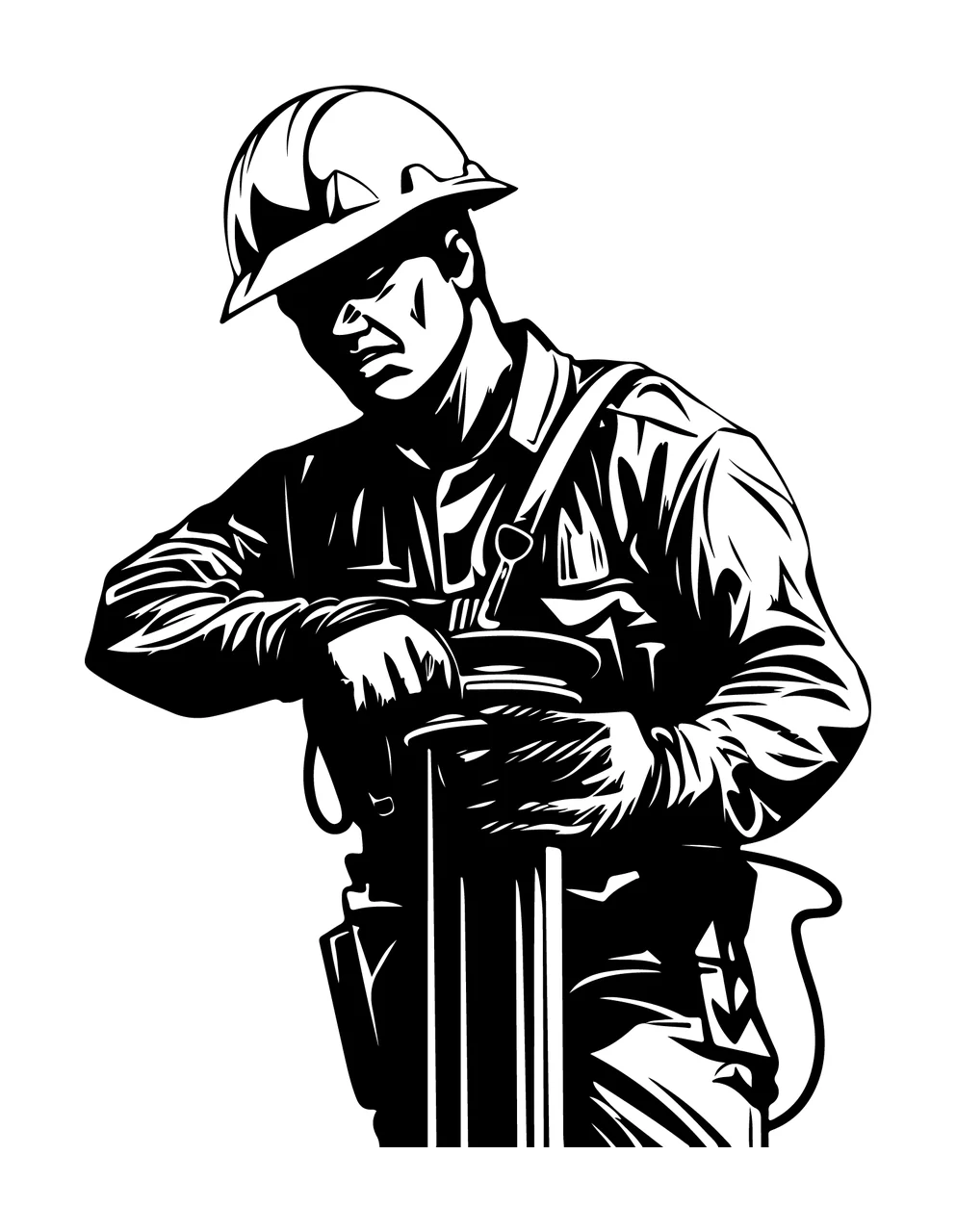 Construction Worker Holding A Pillar Silhouette hard hat black