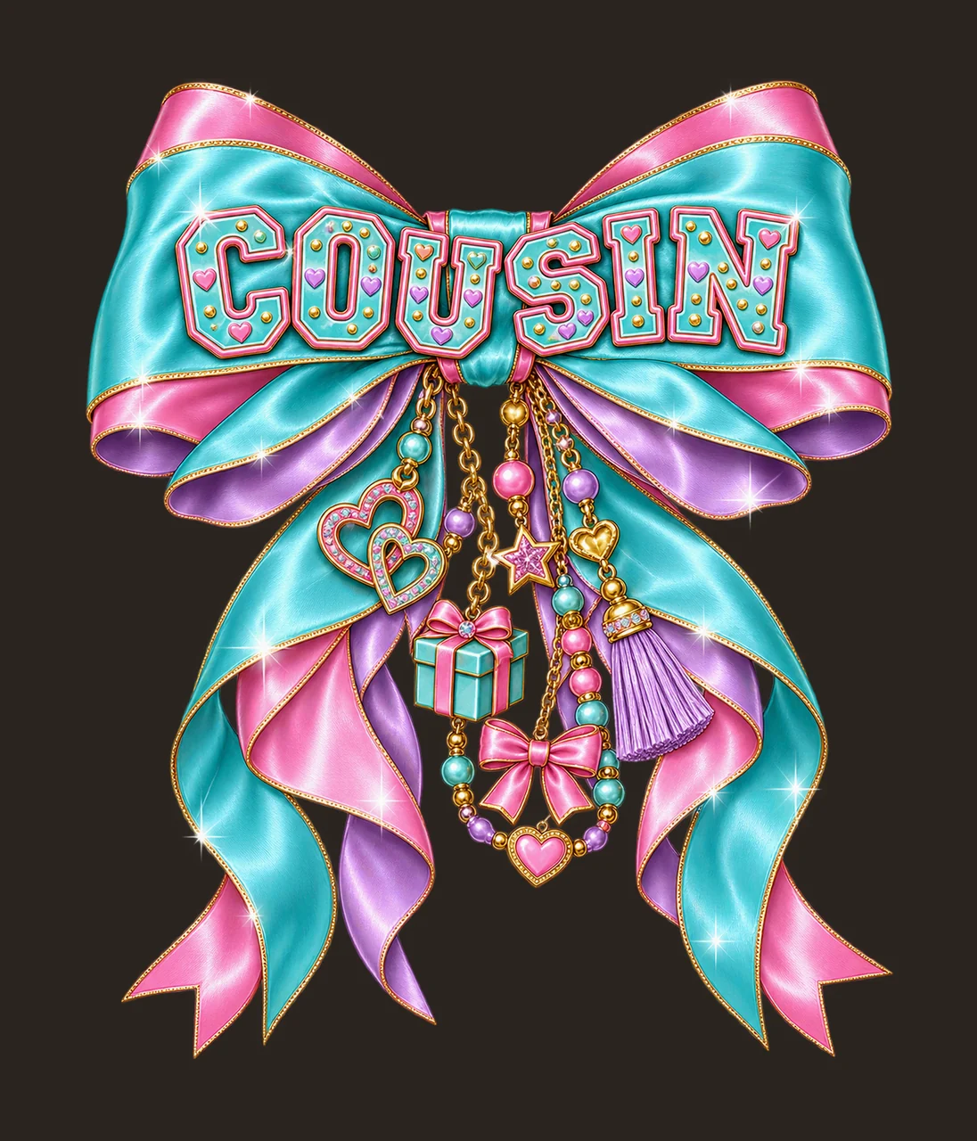 Cousin Bow Charm PNG, Coquette Ribbon Sublimation, Transparent Digital Download contrast preview thumbnail