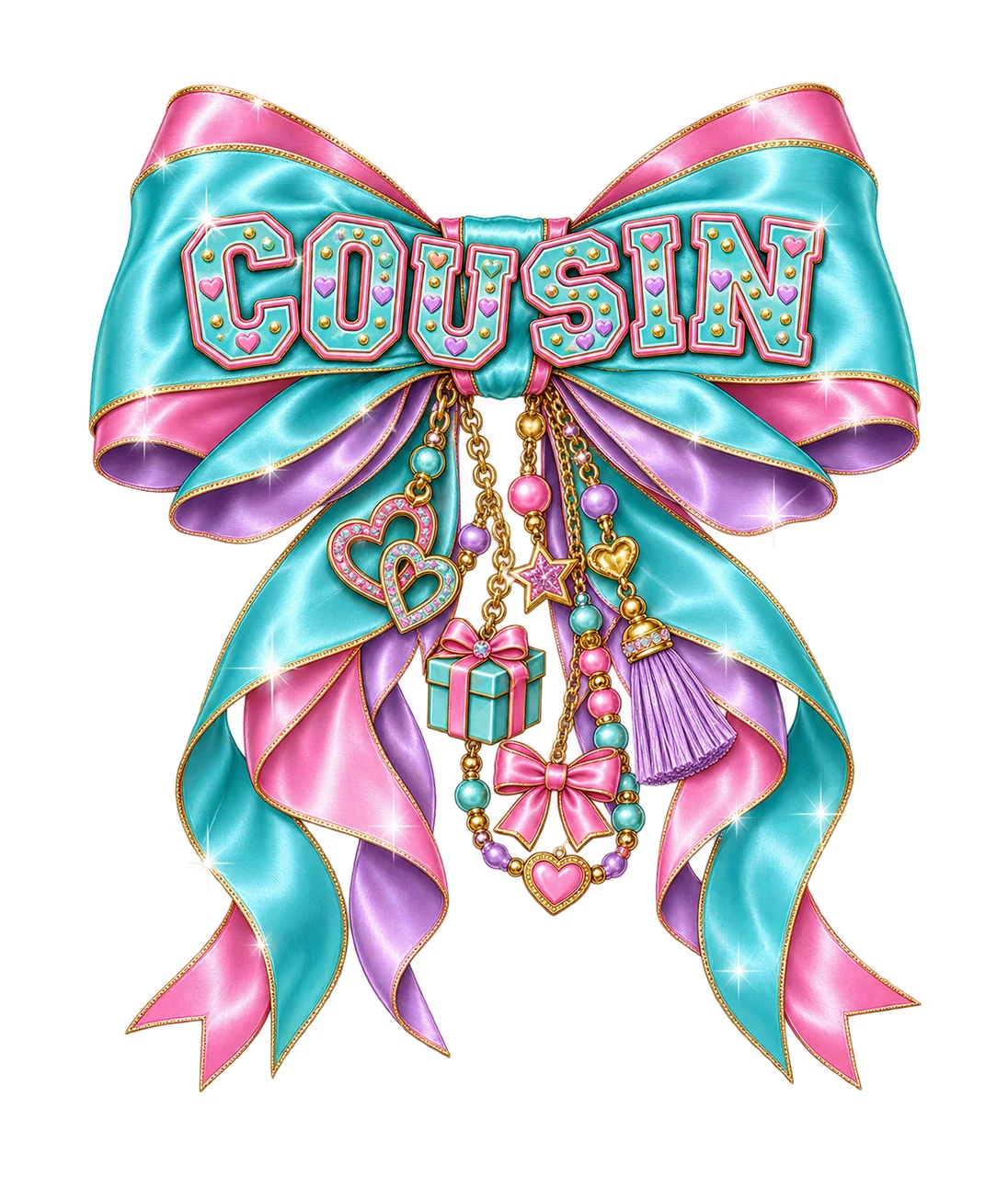 Cousin Bow Charm PNG, Coquette Ribbon Sublimation, Transparent Digital Download