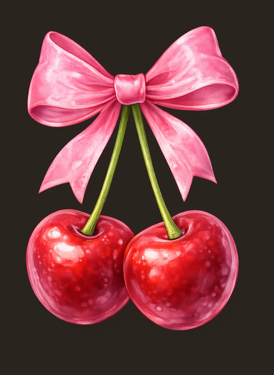 Pink Cherry Bow Coquette Design Trendy Ribbon Cherry Girly contrast preview thumbnail