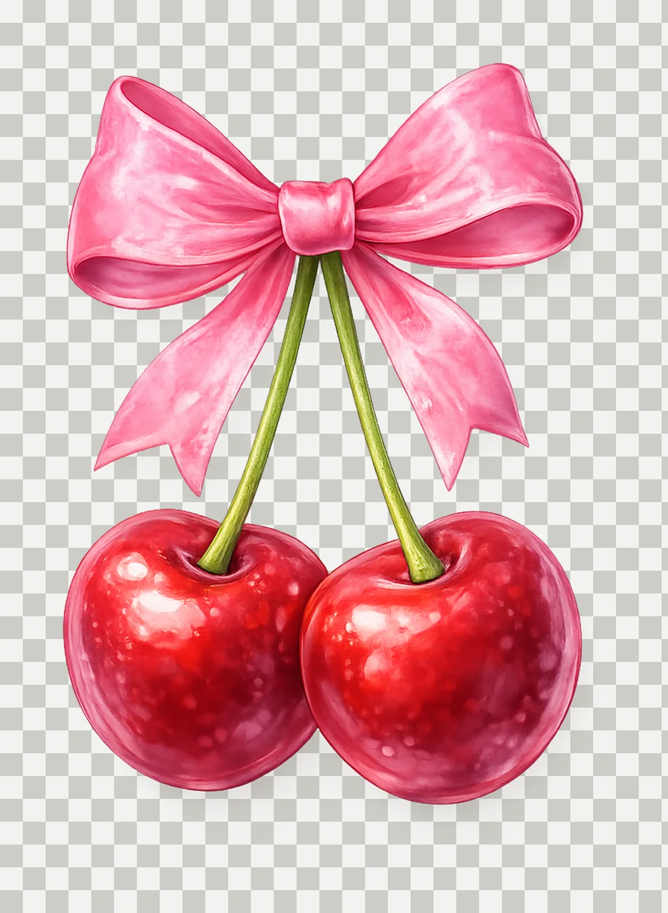Pink Cherry Bow Coquette Design Trendy Ribbon Cherry Girly transparency and detail preview thumbnail