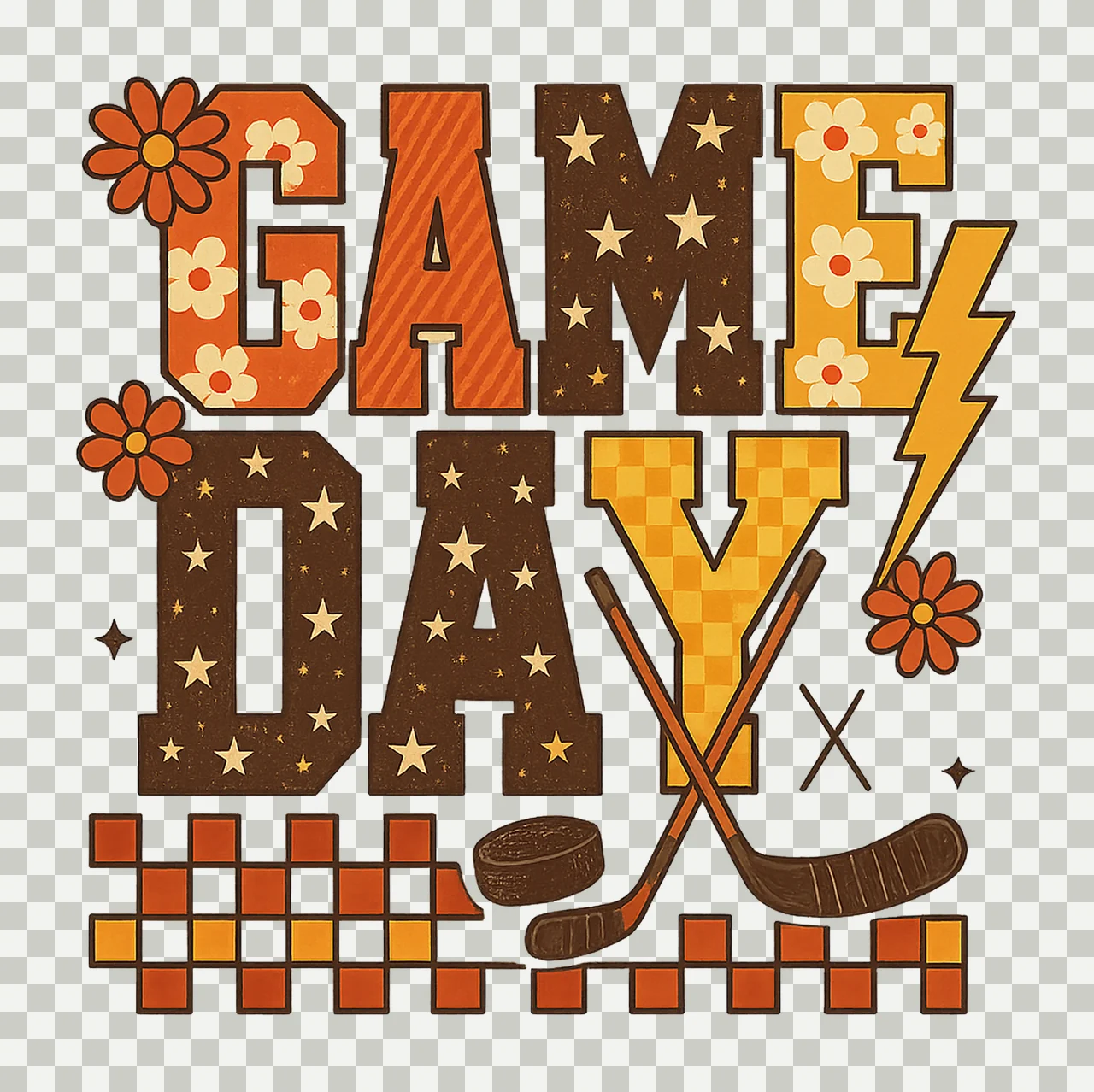 Retro Game Day Hockey Checkerboard Sublimation Design Sports transparency and detail preview thumbnail