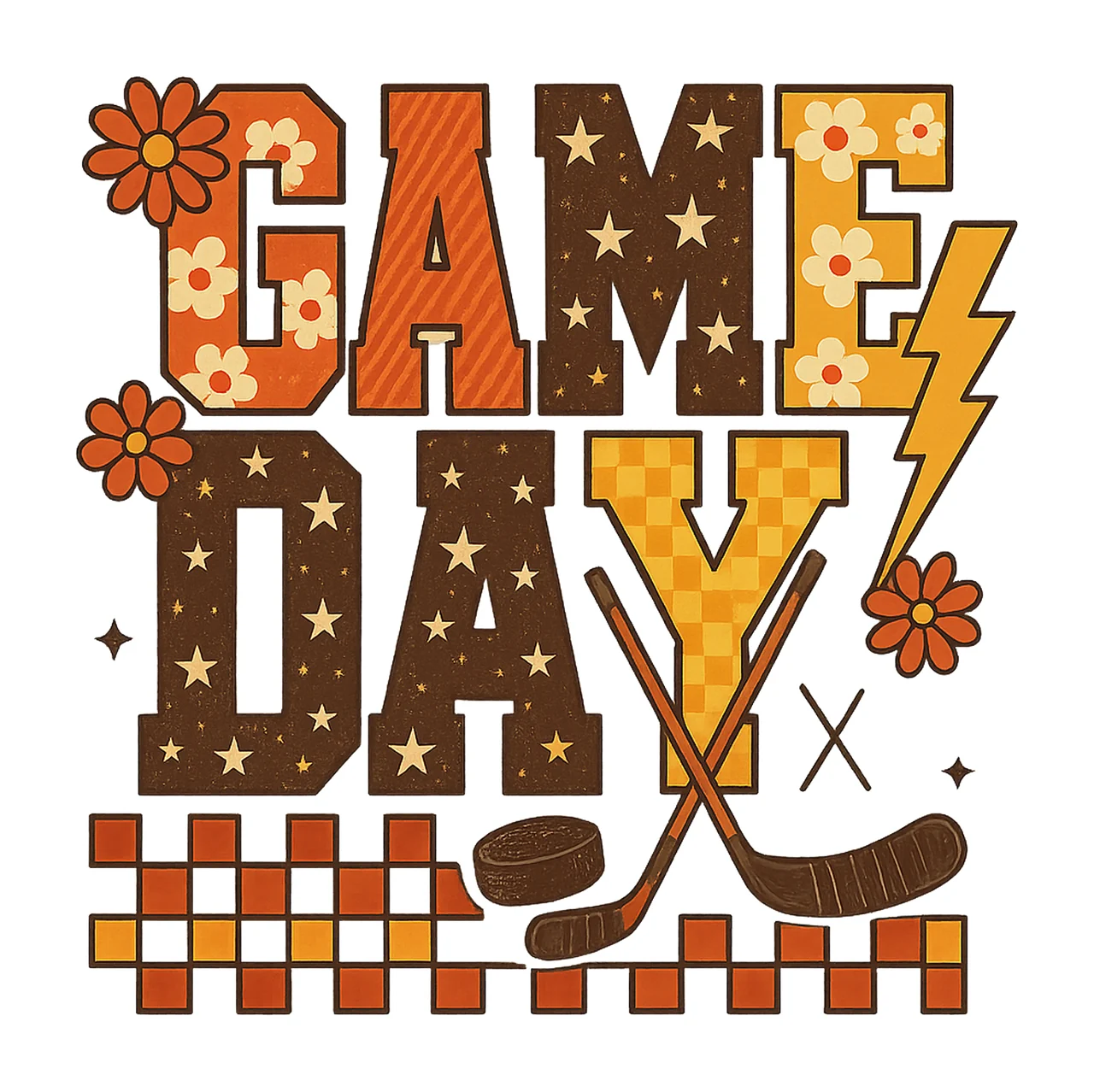 Retro Game Day Hockey Checkerboard Sublimation Design Sports