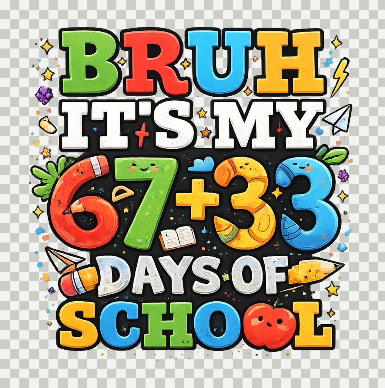 Bruh Its My 6733 Days Of School Funny Classroom Quote transparency and detail preview thumbnail