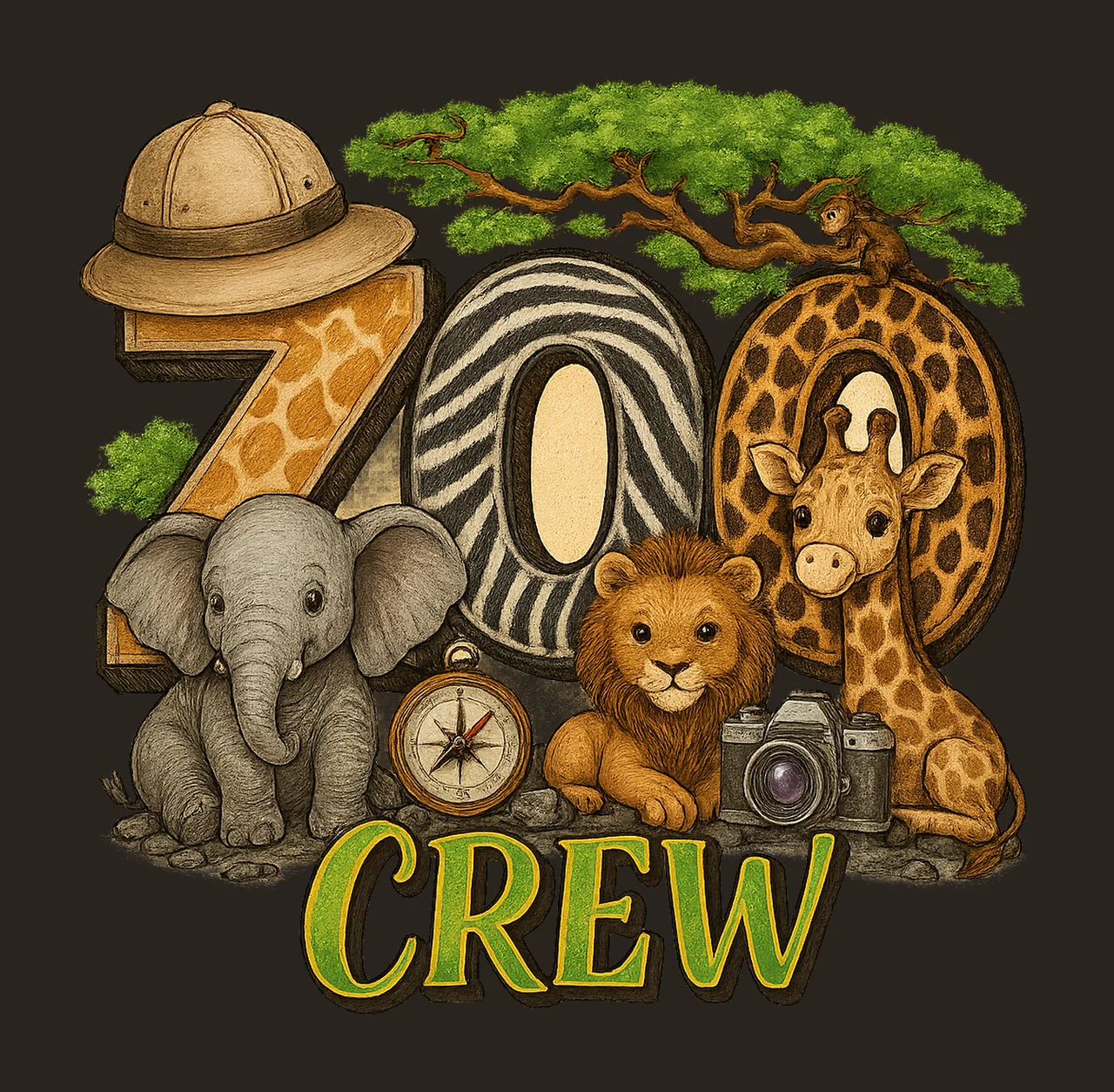 Safari Zoo Crew Kids Giraffe Animal Sublimation Zoo Trip contrast preview thumbnail