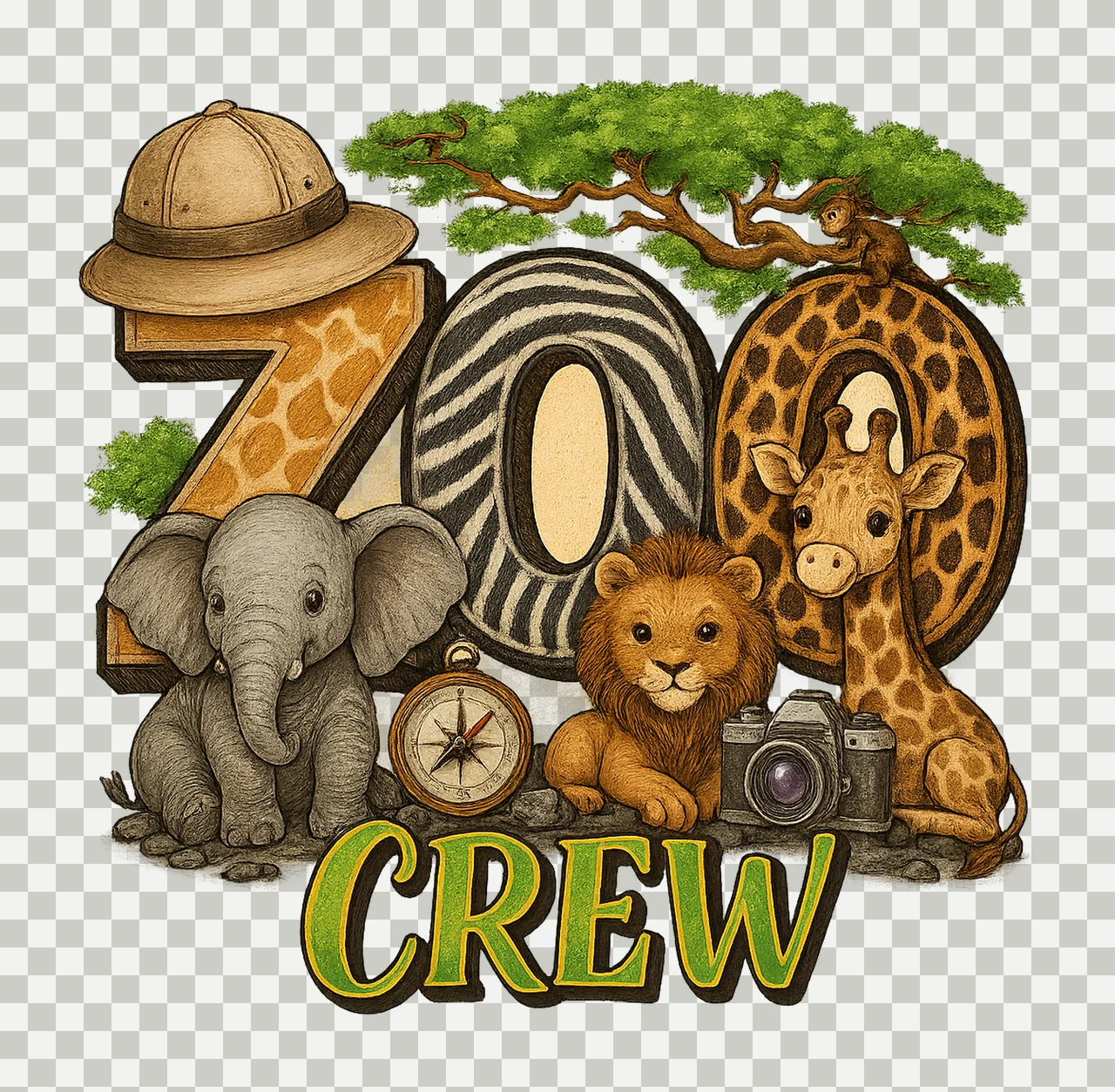 Safari Zoo Crew Kids Giraffe Animal Sublimation Zoo Trip transparency and detail preview thumbnail