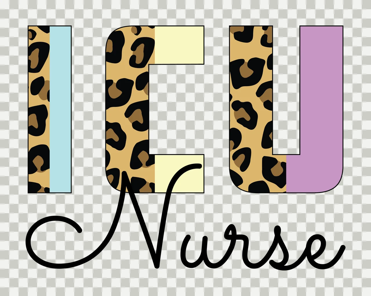 Icu Nurse Text With Leopard Print pattern typography black transparency and detail preview thumbnail