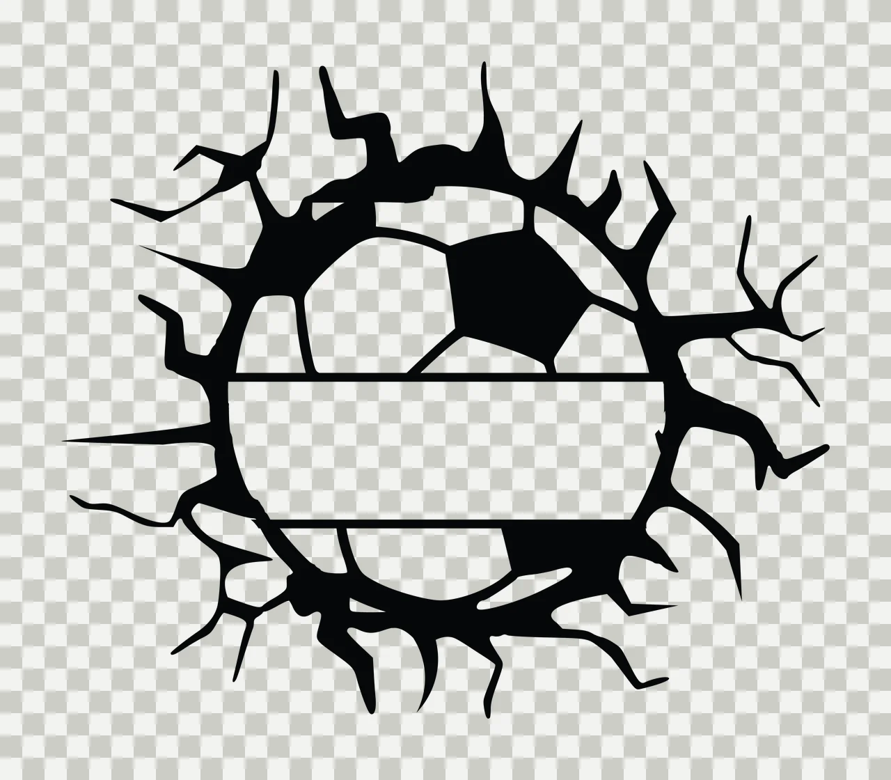 Soccer Black And White Ball Graphic With Central cracking banner transparency and detail preview thumbnail