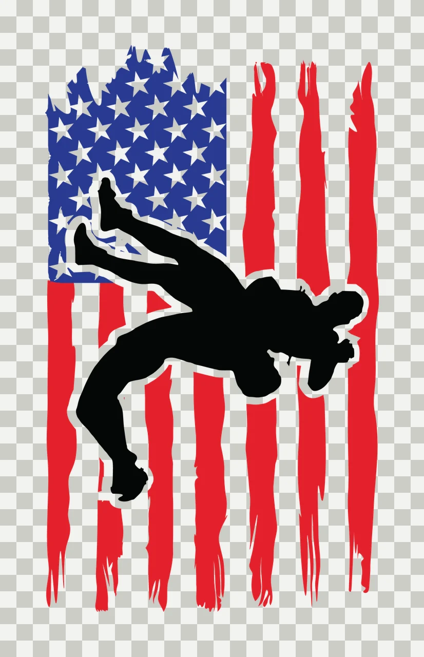 Wrestling Two Wrestlers Fighting On Flag stars stripes silhouette transparency and detail preview thumbnail