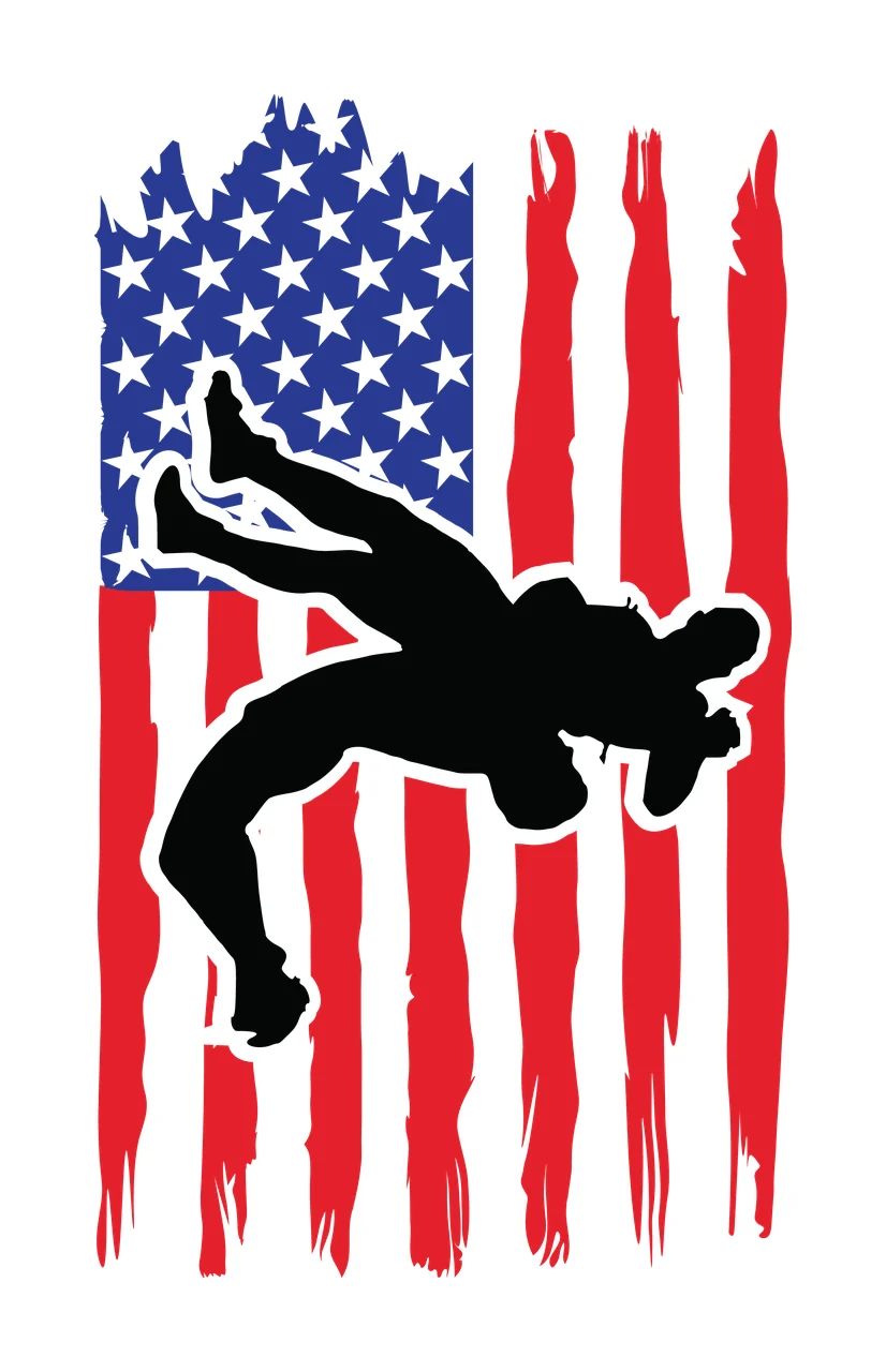 Wrestling Two Wrestlers Fighting On Flag stars stripes silhouette