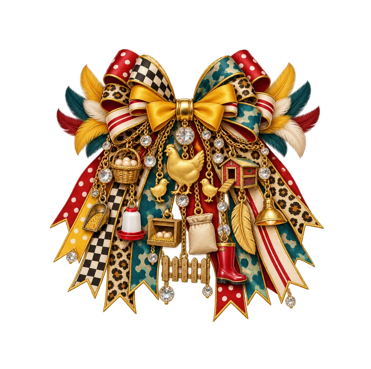 Chicken Mom Bow Charm PNG, Gold Chain Charms, Transparent Sublimation Design, Digital Download