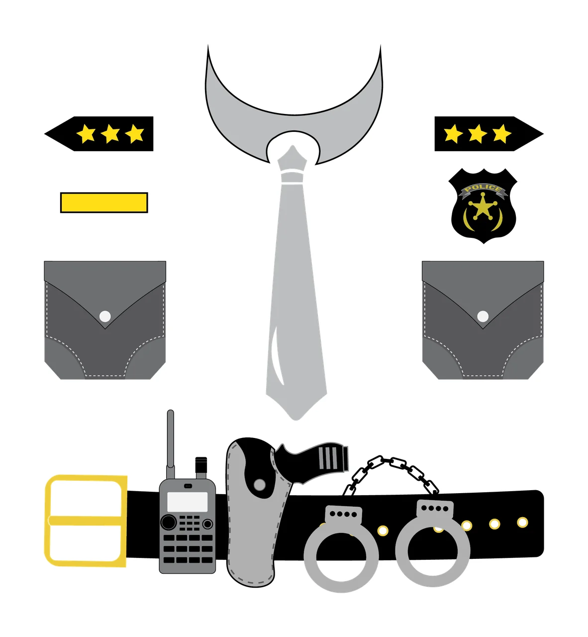 Law Enforcement Belt And Badge Icons gear displayed tie cuffs