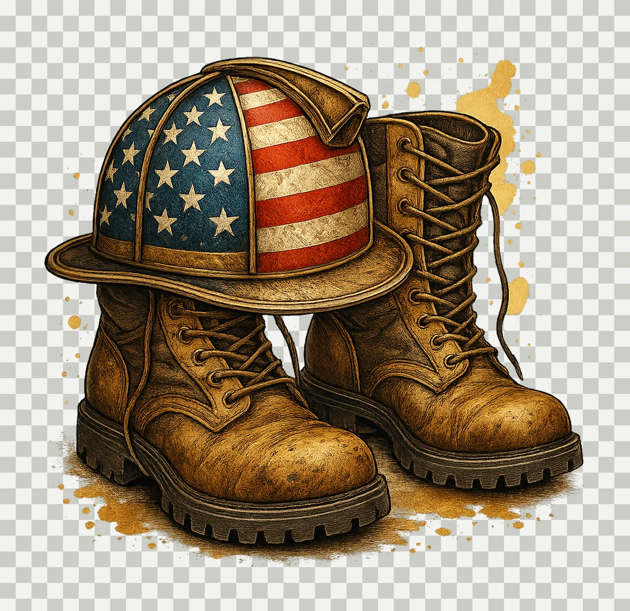 Watercolor Construction Worker American Flag Boots transparency and detail preview thumbnail