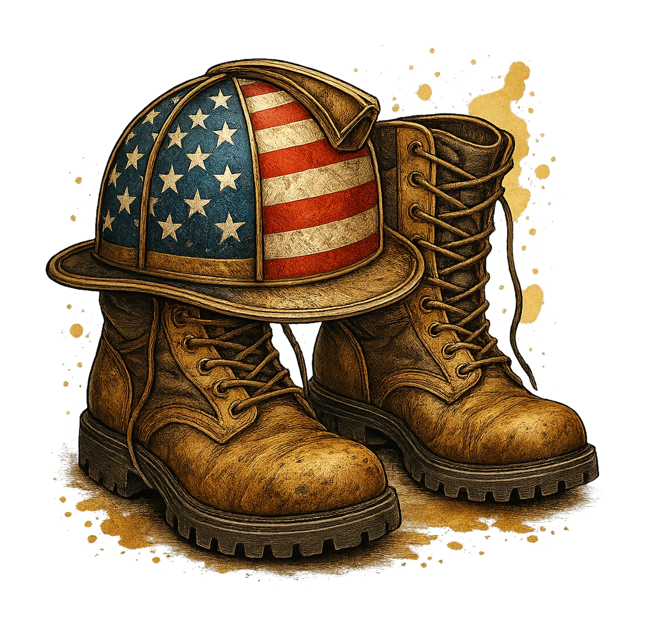 Watercolor Construction Worker American Flag Boots