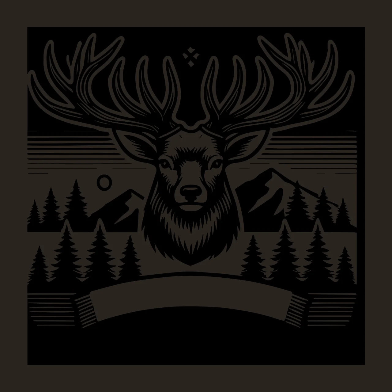 Deer Head With Mountains And Forest viewing antlers evergreen trees contrast preview thumbnail